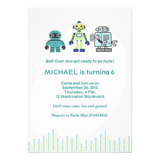 Cute Robot Birthday Party Invitation