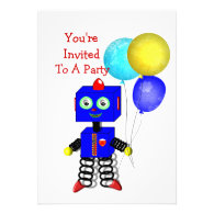 Cute Robot Boys Birthday Party Invitations