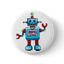 Cute robot pinback button