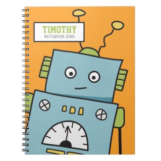 Cute Robot on Orange Personalizable Notebook
