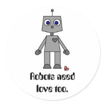 Cute Robot With A Broken Heart Round Sticker