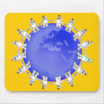 Cute Robots Holding Hands Around Earth Mouse Pads