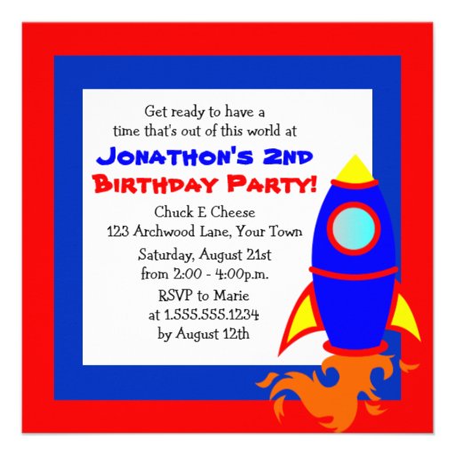 Cute Rocket / Space Theme Kids Birthday Personalized Announcement