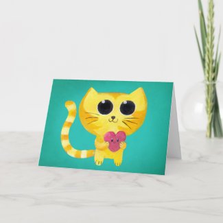 Cute Romantic Cat with Smiling Heart Greeting Cards