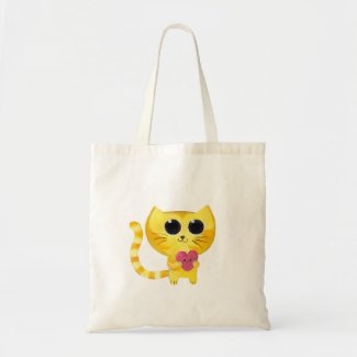 Cute Romantic Cat with Smiling Heart Tote Bag