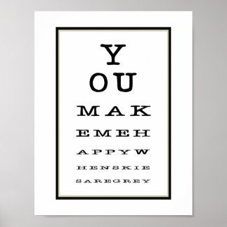 Cute Romantic Eye Test Chart Black White Poster