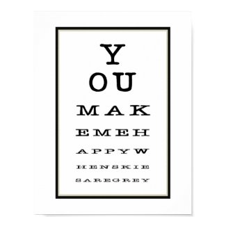 Cute Romantic Eye Test Chart Black White Poster