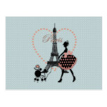 Cute romantic vintage girl silhouette walking postcards