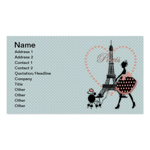 Cute romantic vintage girl  walking French poodle Business Card (front side)