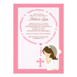 Cute Rosary First Communion Invitation Girl Pink