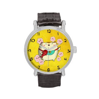 Cute Round Maneki Neko Cat Wristwatch