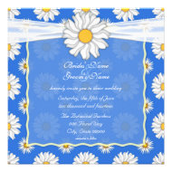 Cute Royal Blue and White Daisy Floral Square Custom Announcement