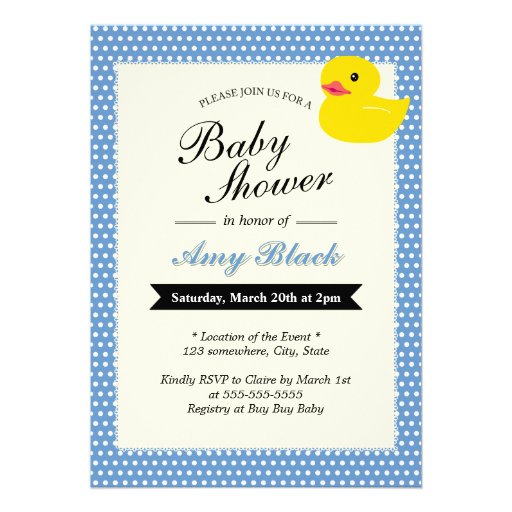 Cute Rubber Duck Polka Dots Baby Shower Invitation (front side)