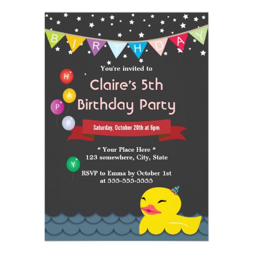 Cute Rubber Duck Starry Night Birthday Invitations (front side)