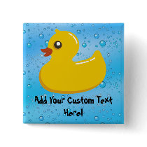 Cute Rubber Ducky/Blue Bubbles Pinback Button