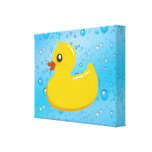 Cute Rubber Ducky/Blue Bubbles Stretched Canvas Print