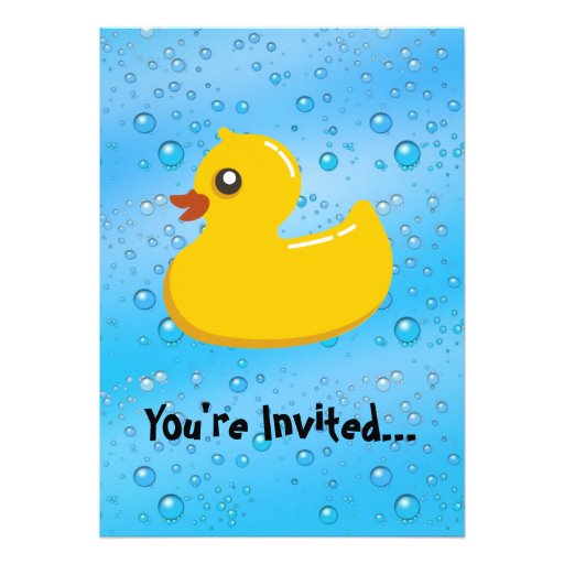 Cute Rubber Ducky/Blue Bubbles Custom Invitations (front side)