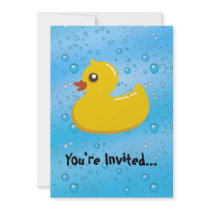 Cute Rubber Ducky/Blue Bubbles Custom Invitations