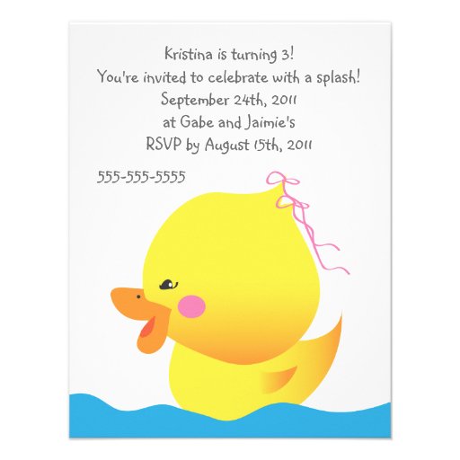 Cute Rubber Ducky Girl Birthday Invitation (front side)