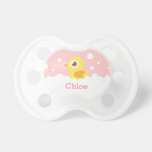 Cute Rubber Ducky in Bubble Bath for Baby Girl Pacifier