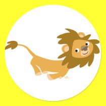 Cute Running Lion round sticker
