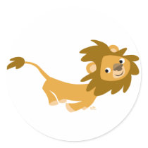 Cute Running Lion round sticker