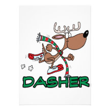 cute running reindeer DASHER cartoon Custom Invitation