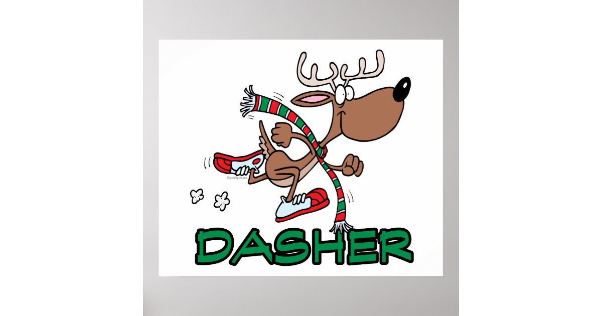 cute running reindeer DASHER cartoon Poster | Zazzle