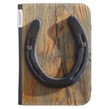 Cute Rustic Western Good Luck Horseshoe Wood Look Kindle Folio Cases