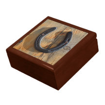 Cute Rustic Western Good Luck Horseshoe Wood Look Jewelry Box