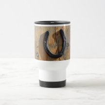 Cute Rustic Western Good Luck Horseshoe Wood Look Coffee Mug