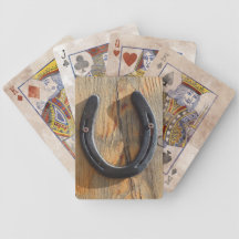 Cute Rustic Western Good Luck Horseshoe Wood Look Bicycle Poker Cards
