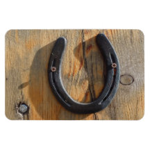 Cute Rustic Western Good Luck Horseshoe Wood Look Rectangle Magnets