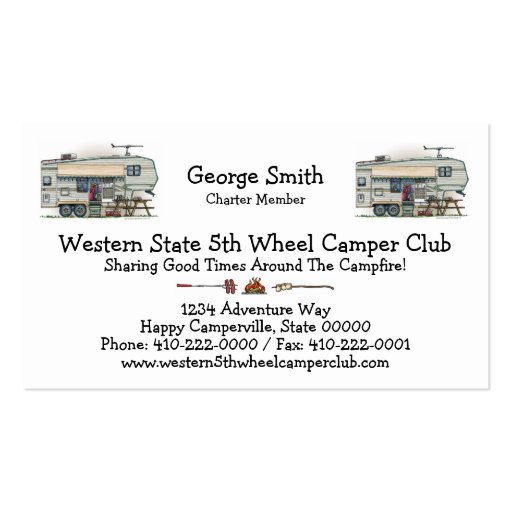 Cute RV Vintage Fifth Wheel Camper Travel Trailer Business Cards (front side)