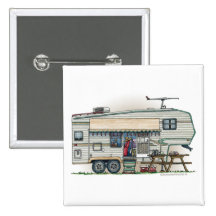 Cute RV Vintage Fifth Wheel Camper Travel Trailer Button