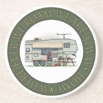 Cute RV Vintage Fifth Wheel Camper Travel Trailer coasters