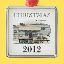 Cute RV Vintage Fifth Wheel Camper Travel Trailer ornaments
