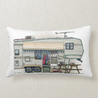 Cute RV Vintage Fifth Wheel Camper Travel Trailer Pillows