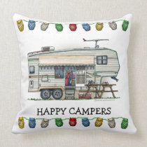 Cute RV Vintage Fifth Wheel Camper Travel Trailer pillows