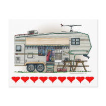 Cute RV Vintage Fifth Wheel Camper Travel Trailer Postcard