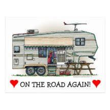 Cute RV Vintage Fifth Wheel Camper Travel Trailer Postcard