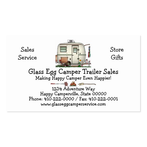 Cute RV Vintage Glass Egg Camper Travel Trailer Business Cards (front side)