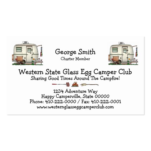 Cute RV Vintage Glass Egg Camper Travel Trailer Business Card (front side)