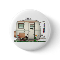 Cute RV Vintage Glass Egg Camper Travel Trailer Button