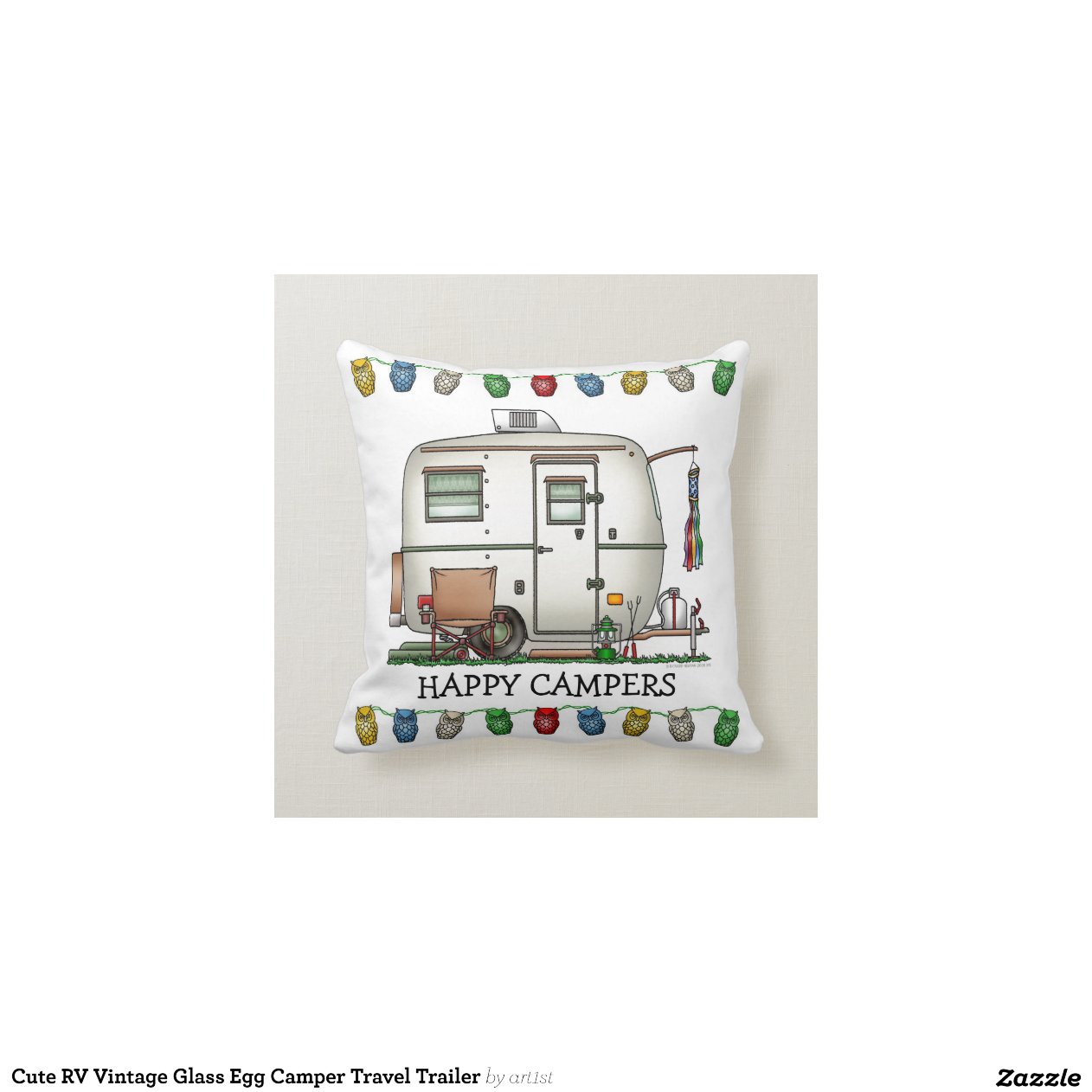 Cute RV Vintage Glass Egg Camper Travel Trailer Pillow Zazzle