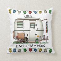 Cute RV Vintage Glass Egg Camper Travel Trailer Pillow