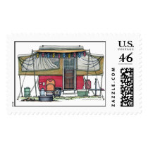 Cute RV Vintage Popup Camper Travel Trailer Postage Stamps