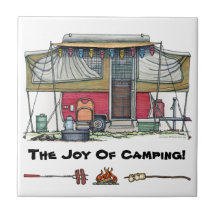 Cute RV Vintage Popup Camper Travel Trailer Ceramic Tiles