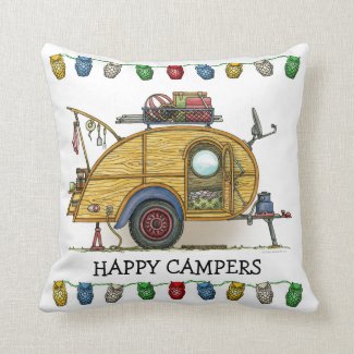 Cute RV Vintage Teardrop Camper Travel Trailer Throw Pillow