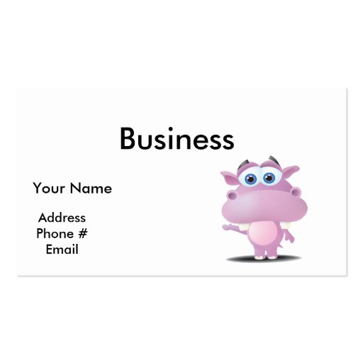 cute sad little hippo business card templates (front side)